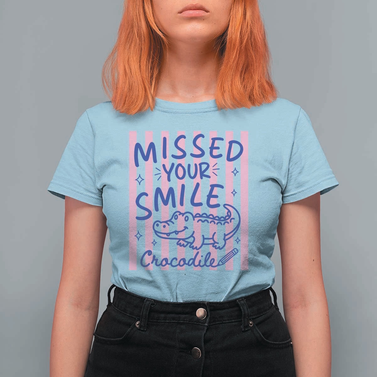 Cute Crocodile Pun Back To School Retro Preppy T Shirt For Women Missed Your Smile Crocodile