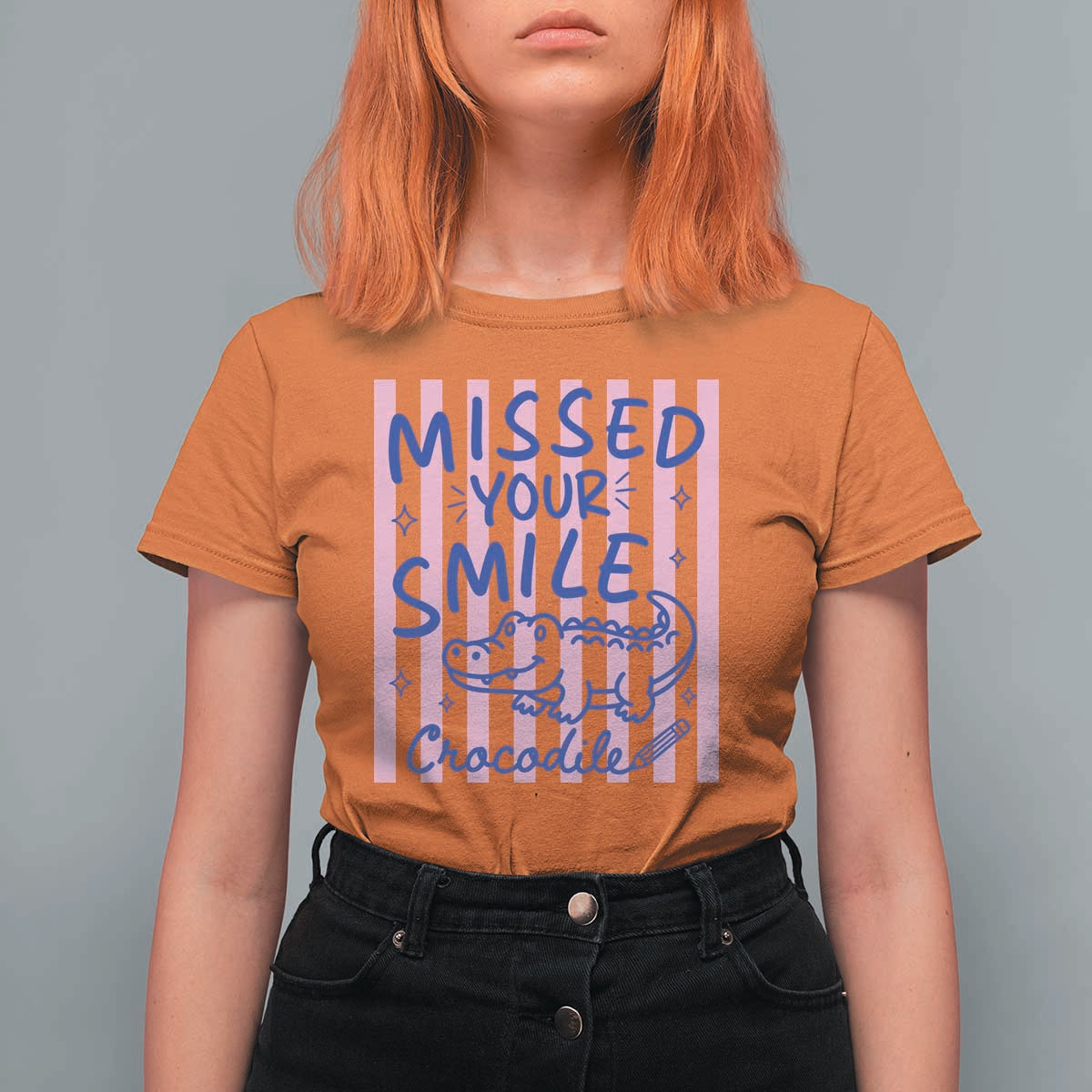 Cute Crocodile Pun Back To School Retro Preppy T Shirt For Women Missed Your Smile Crocodile