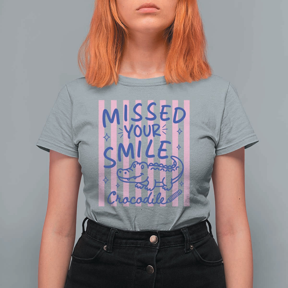 Cute Crocodile Pun Back To School Retro Preppy T Shirt For Women Missed Your Smile Crocodile