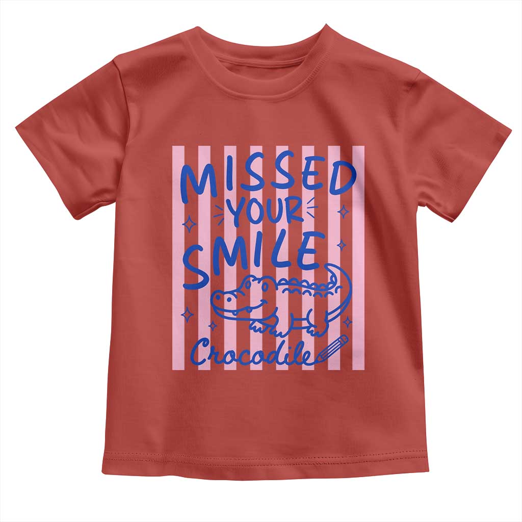 Cute Crocodile Pun Back To School Retro Preppy Toddler T Shirt Missed Your Smile Crocodile