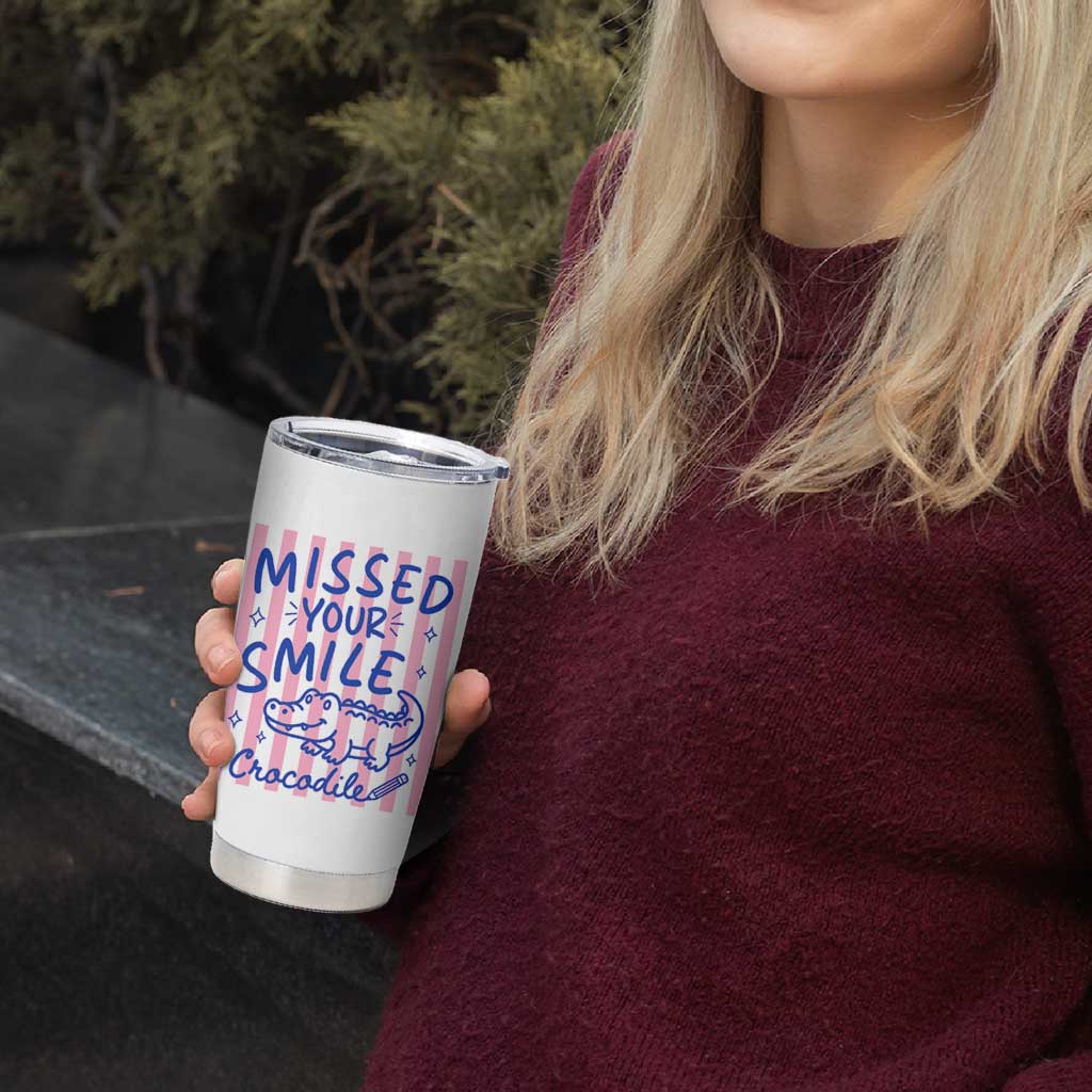 Cute Crocodile Pun Back To School Retro Preppy Tumbler Cup Missed Your Smile Crocodile