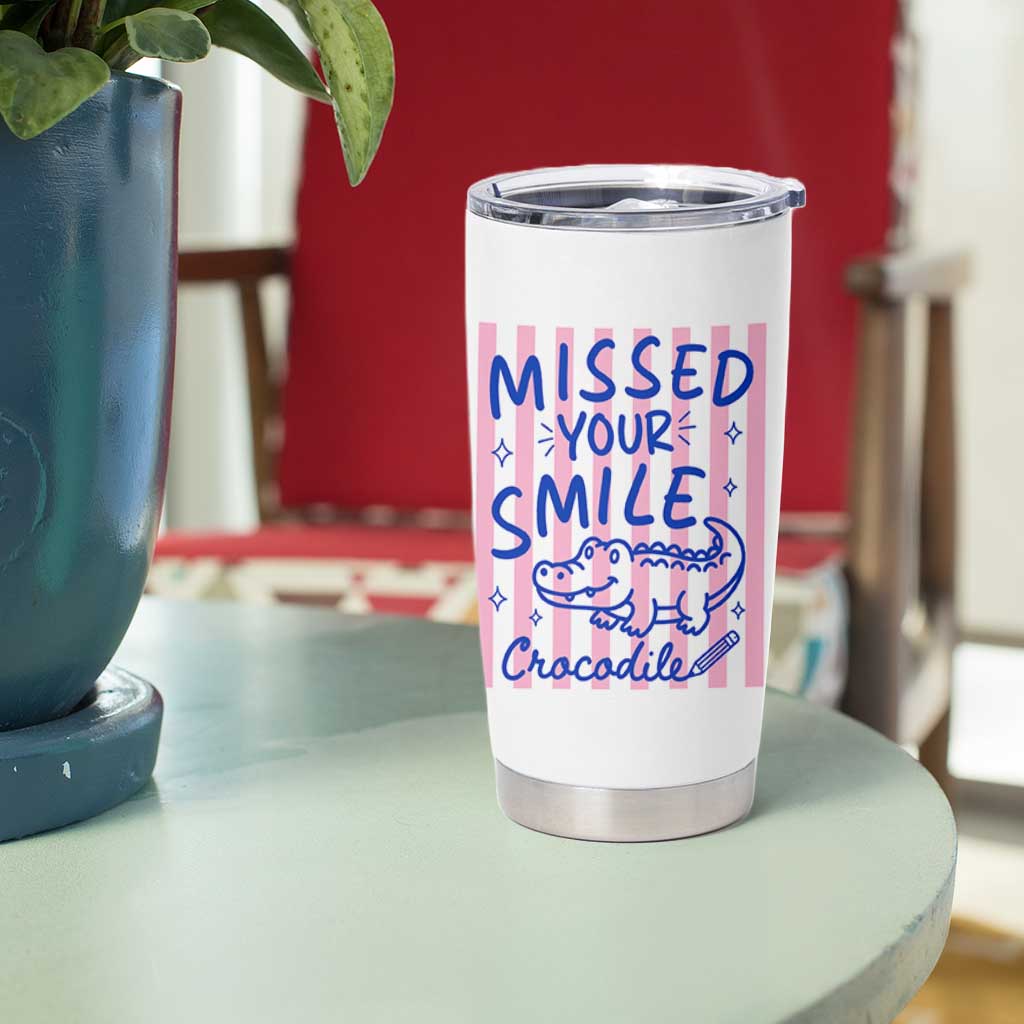 Cute Crocodile Pun Back To School Retro Preppy Tumbler Cup Missed Your Smile Crocodile