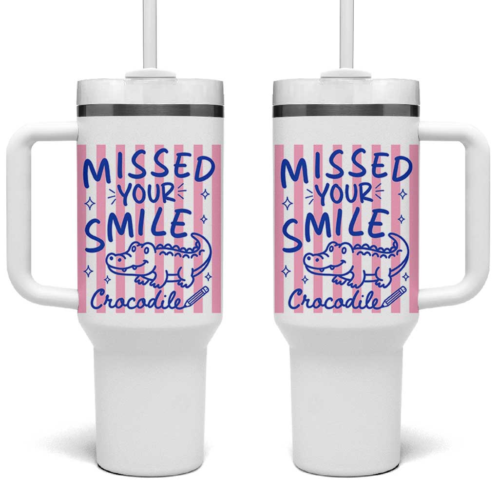 Cute Crocodile Pun Back To School Retro Preppy Tumbler With Handle Missed Your Smile Crocodile