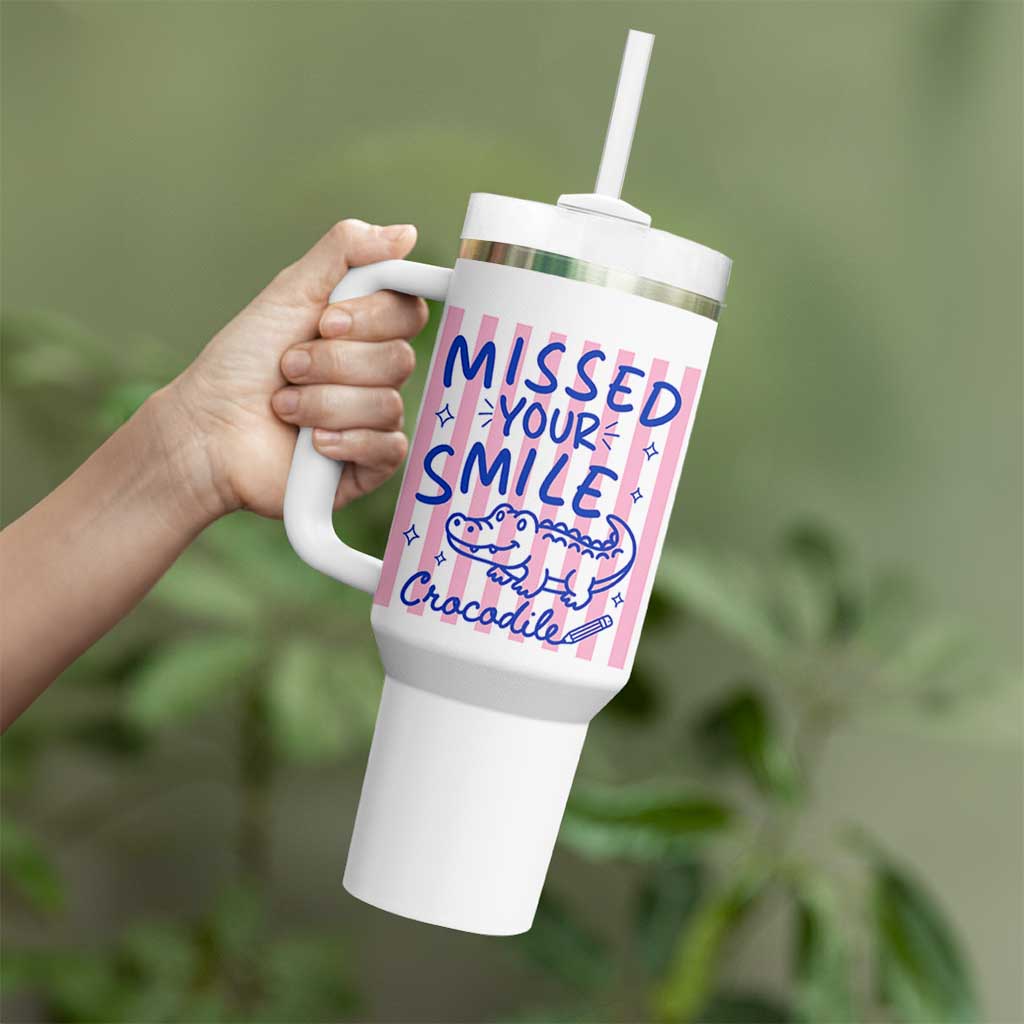 Cute Crocodile Pun Back To School Retro Preppy Tumbler With Handle Missed Your Smile Crocodile