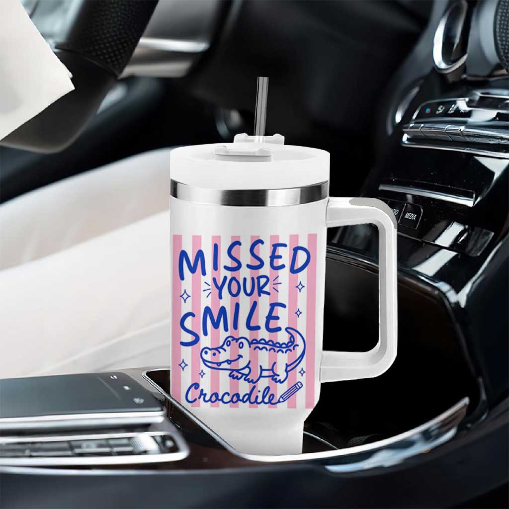 Cute Crocodile Pun Back To School Retro Preppy Tumbler With Handle Missed Your Smile Crocodile