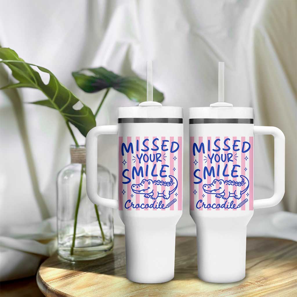 Cute Crocodile Pun Back To School Retro Preppy Tumbler With Handle Missed Your Smile Crocodile