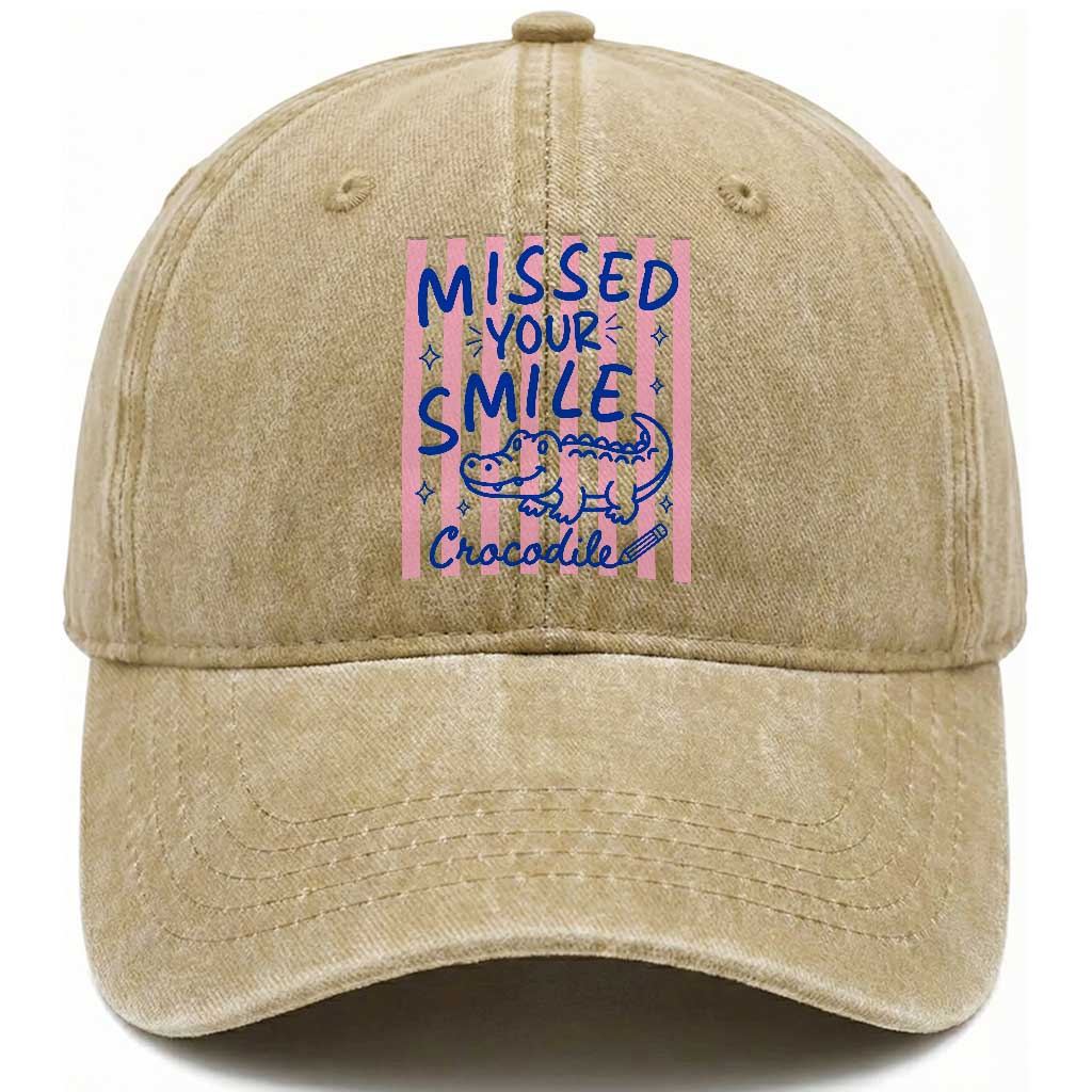 Cute Crocodile Pun Back To School Retro Preppy Washed Cotton Baseball Cap Missed Your Smile Crocodile