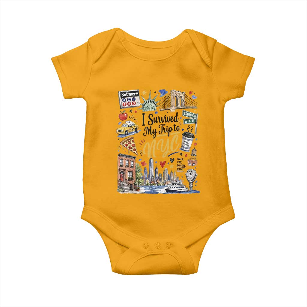 I Survived My Trip To NYC Iconic Symbols Graphic Baby Onesie Funny New York City Travel Humor Vacation Souvernir