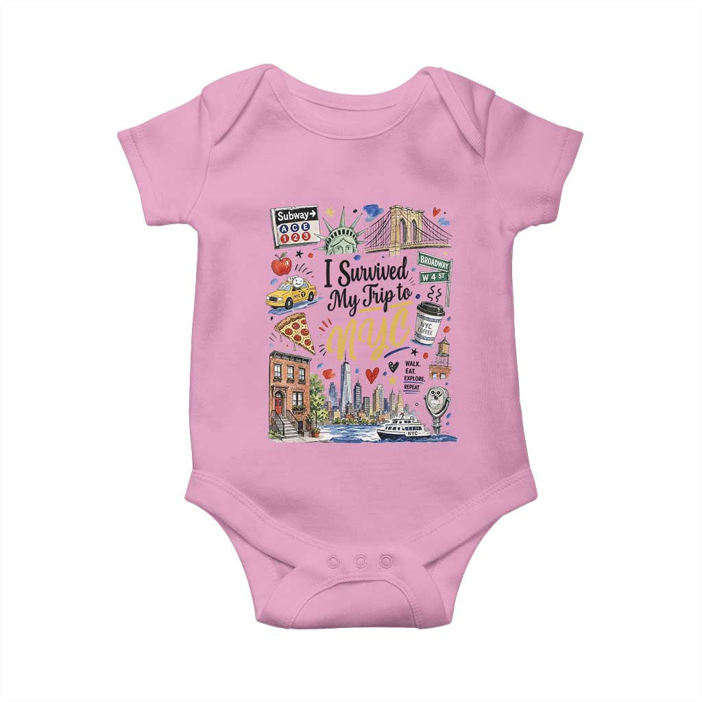 I Survived My Trip To NYC Iconic Symbols Graphic Baby Onesie Funny New York City Travel Humor Vacation Souvernir