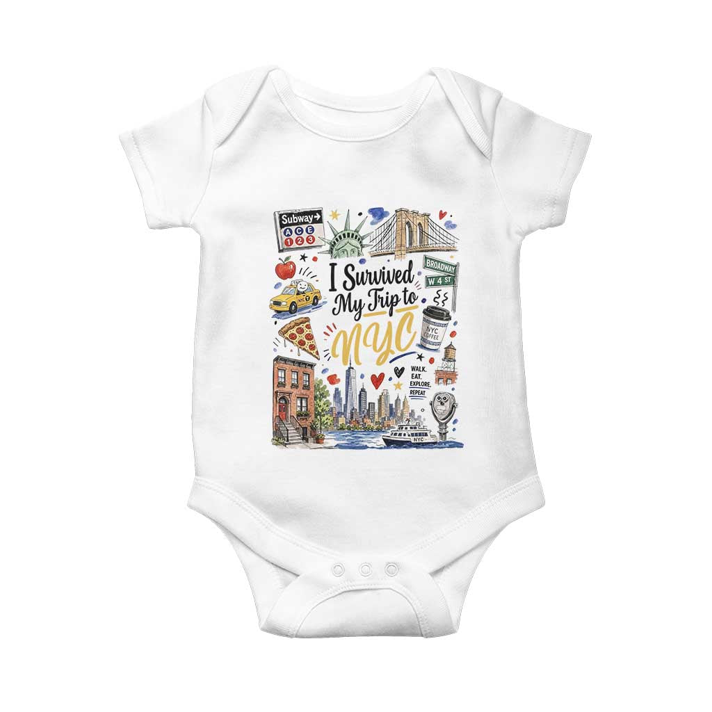 I Survived My Trip To NYC Iconic Symbols Graphic Baby Onesie Funny New York City Travel Humor Vacation Souvernir