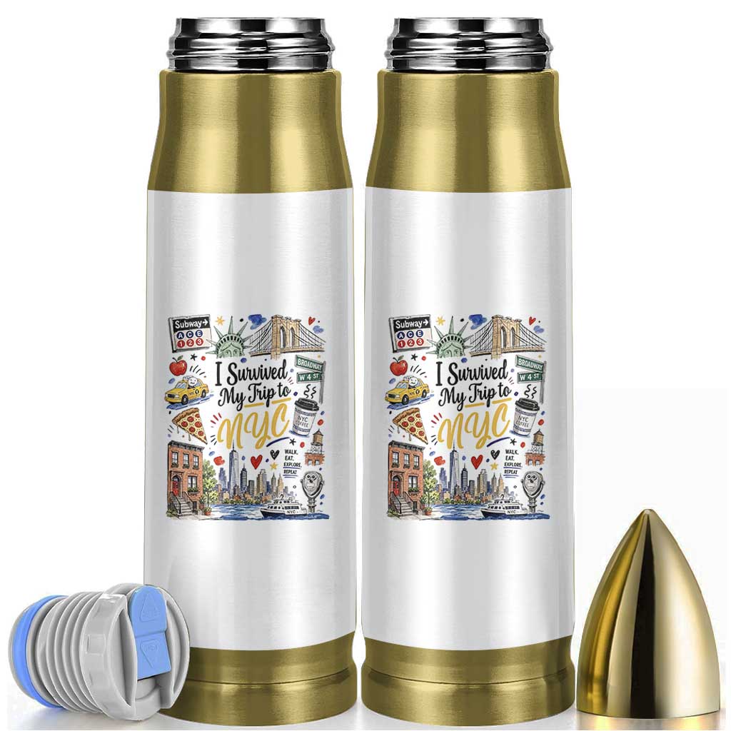 I Survived My Trip To NYC Iconic Symbols Graphic Bullet Tumbler Funny New York City Travel Humor Vacation Souvernir