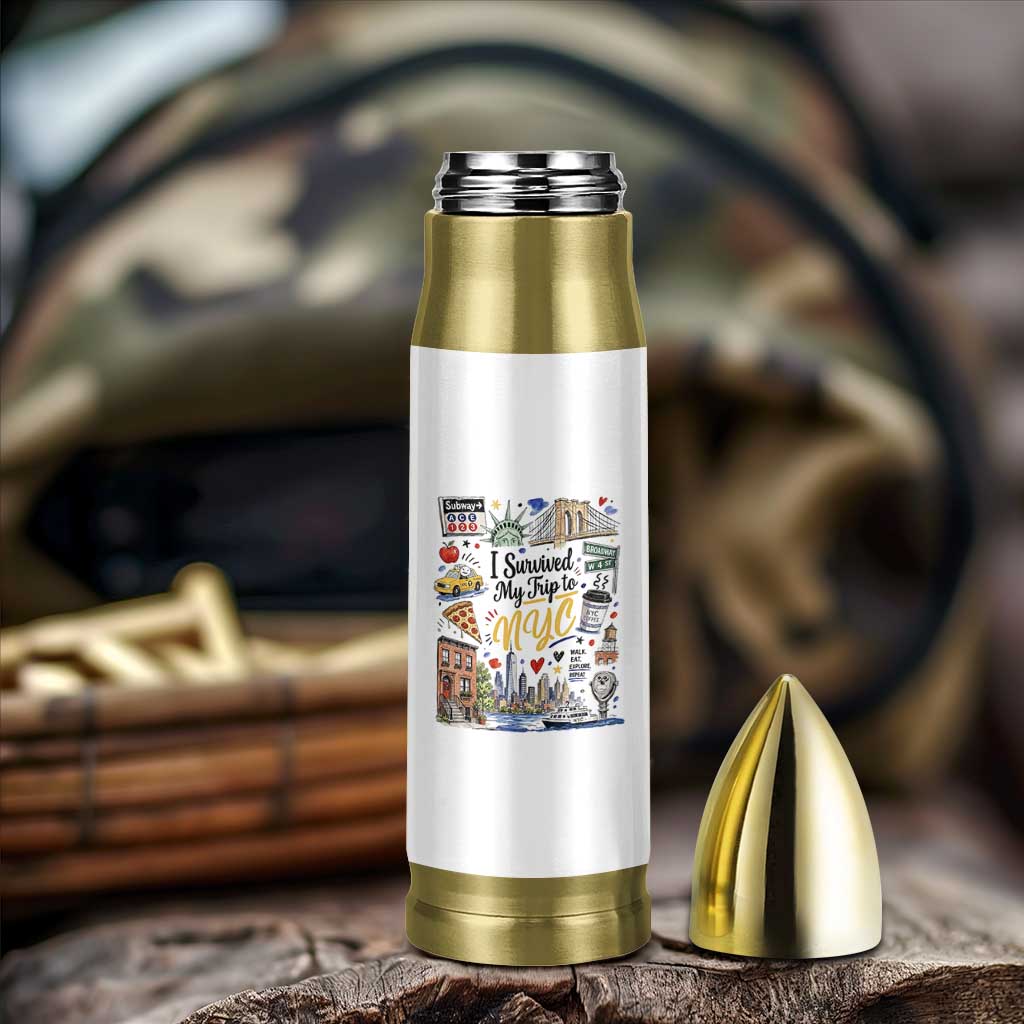 I Survived My Trip To NYC Iconic Symbols Graphic Bullet Tumbler Funny New York City Travel Humor Vacation Souvernir