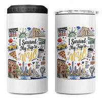 I Survived My Trip To NYC Iconic Symbols Graphic 4 in 1 Can Cooler Tumbler Funny New York City Travel Humor Vacation Souvernir