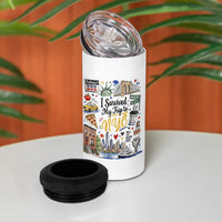 I Survived My Trip To NYC Iconic Symbols Graphic 4 in 1 Can Cooler Tumbler Funny New York City Travel Humor Vacation Souvernir