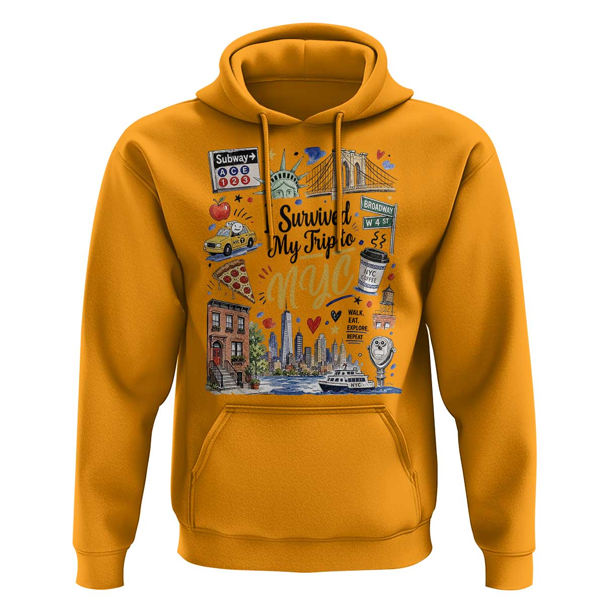 I Survived My Trip To NYC Iconic Symbols Graphic Hoodie Funny New York City Travel Humor Vacation Souvernir