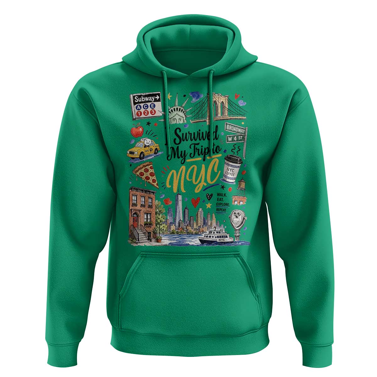 I Survived My Trip To NYC Iconic Symbols Graphic Hoodie Funny New York City Travel Humor Vacation Souvernir