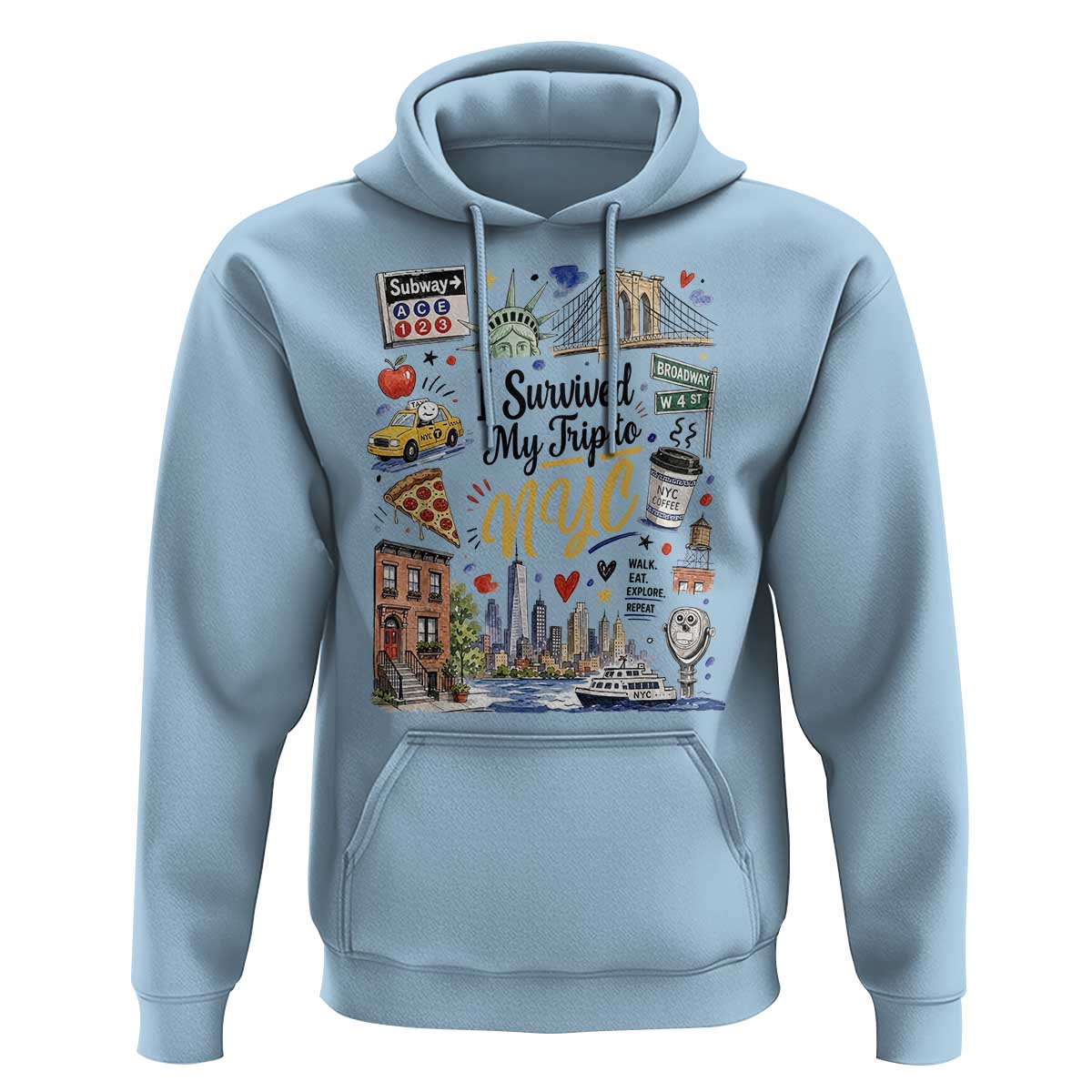 I Survived My Trip To NYC Iconic Symbols Graphic Hoodie Funny New York City Travel Humor Vacation Souvernir
