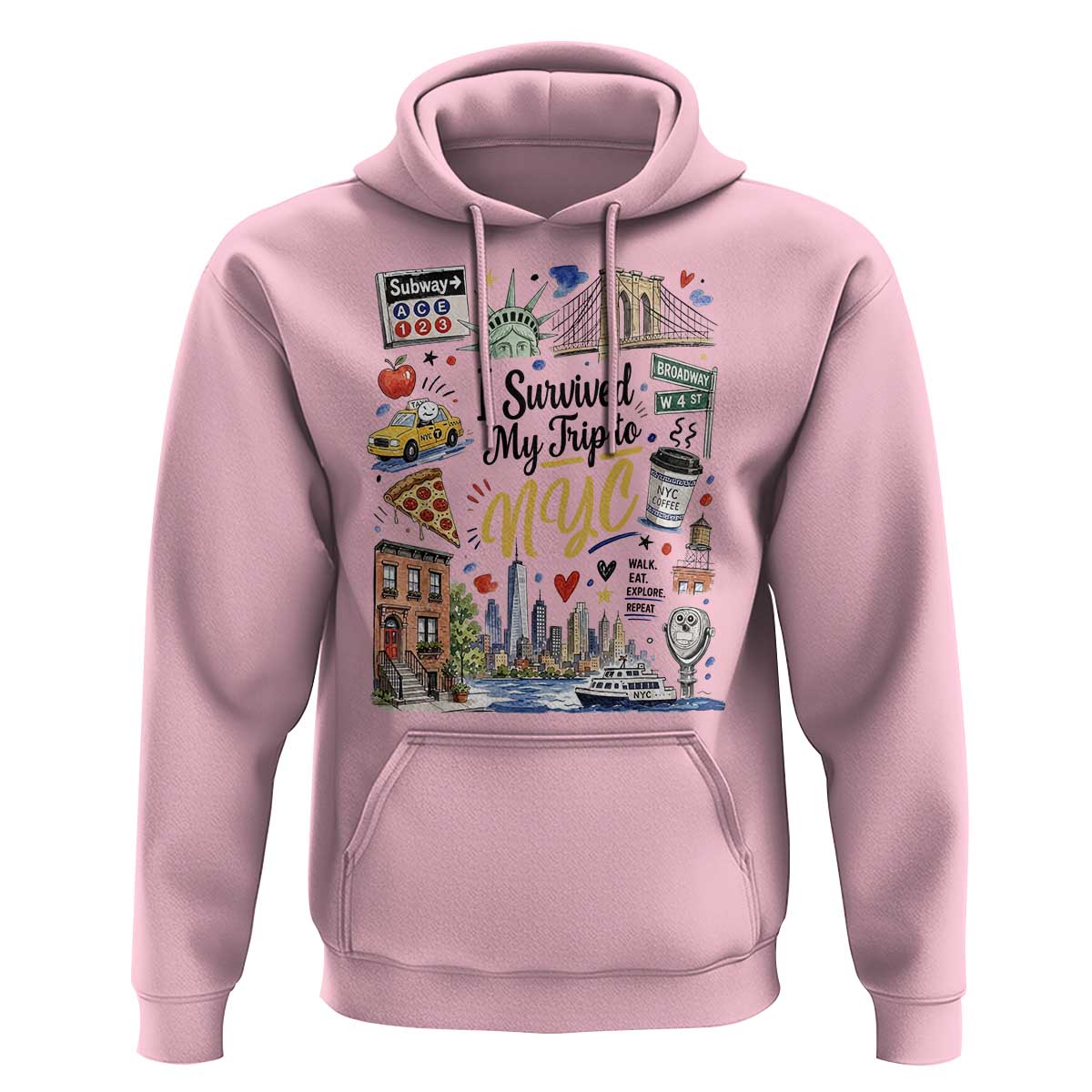 I Survived My Trip To NYC Iconic Symbols Graphic Hoodie Funny New York City Travel Humor Vacation Souvernir