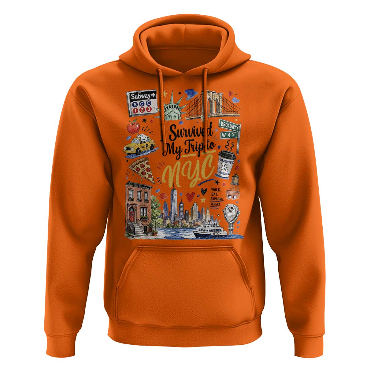 I Survived My Trip To NYC Iconic Symbols Graphic Hoodie Funny New York City Travel Humor Vacation Souvernir