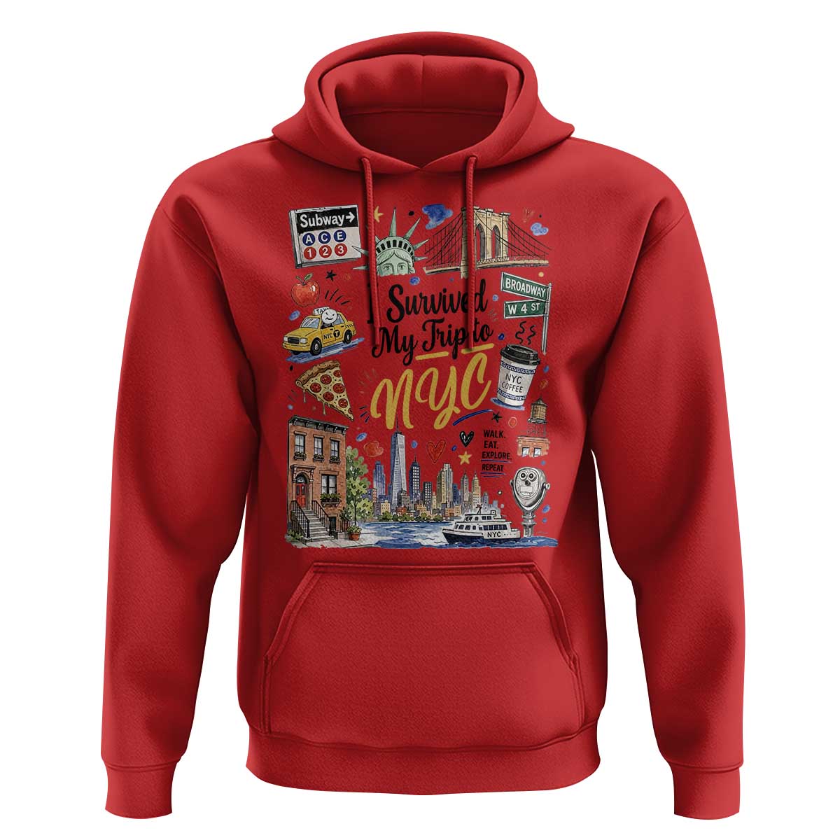 I Survived My Trip To NYC Iconic Symbols Graphic Hoodie Funny New York City Travel Humor Vacation Souvernir