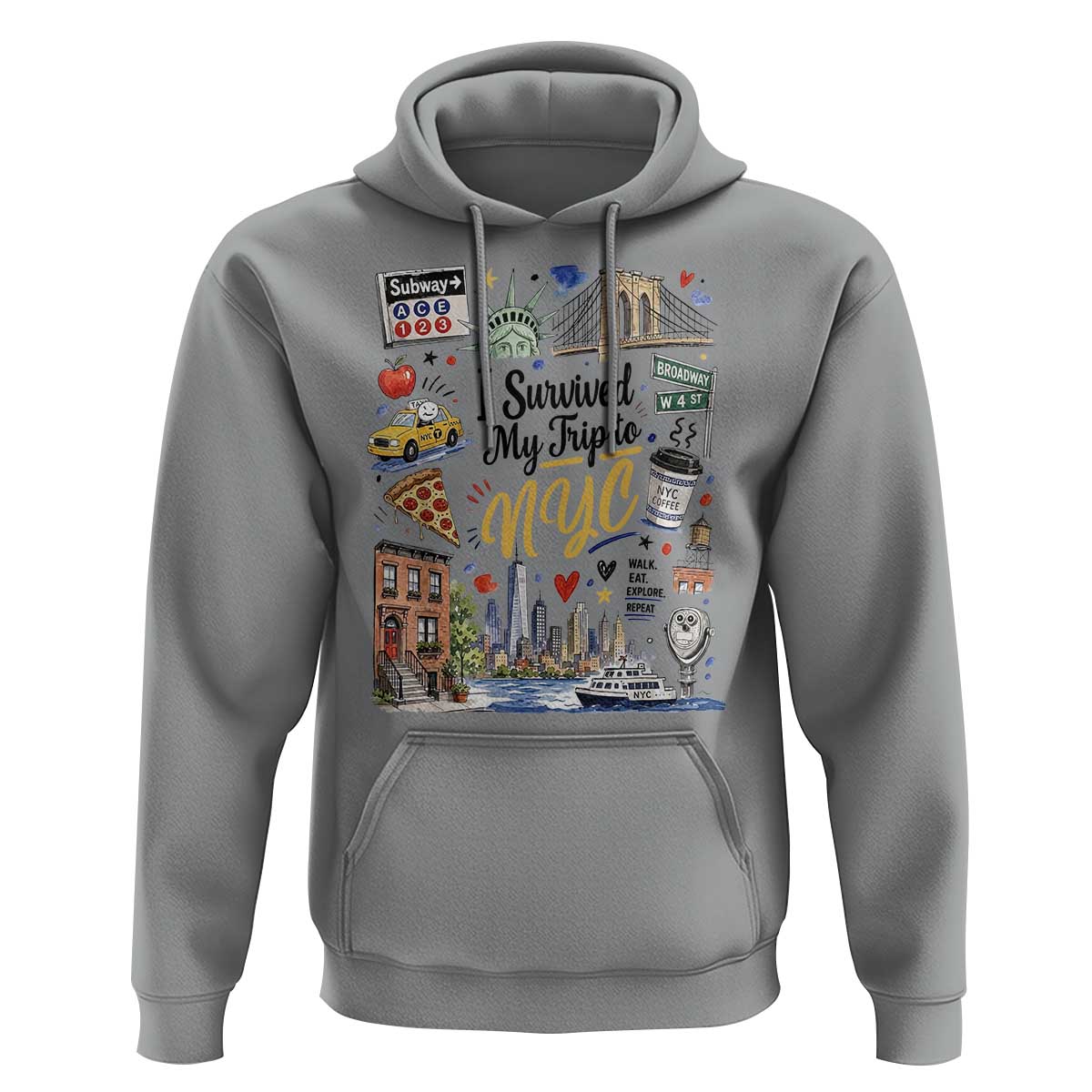 I Survived My Trip To NYC Iconic Symbols Graphic Hoodie Funny New York City Travel Humor Vacation Souvernir