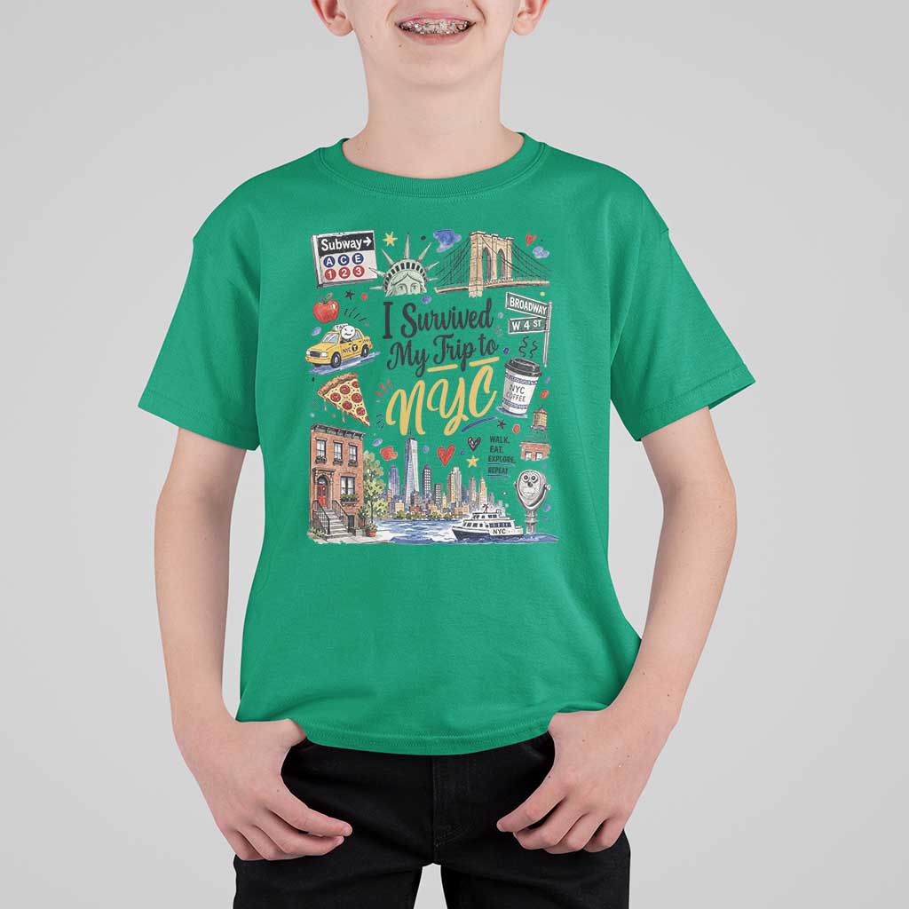 I Survived My Trip To NYC Iconic Symbols Graphic T Shirt For Kid Funny New York City Travel Humor Vacation Souvernir