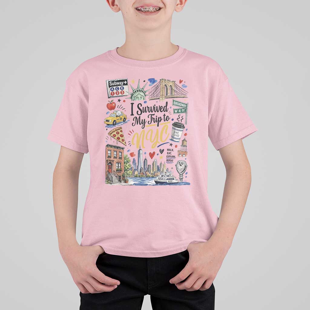 I Survived My Trip To NYC Iconic Symbols Graphic T Shirt For Kid Funny New York City Travel Humor Vacation Souvernir