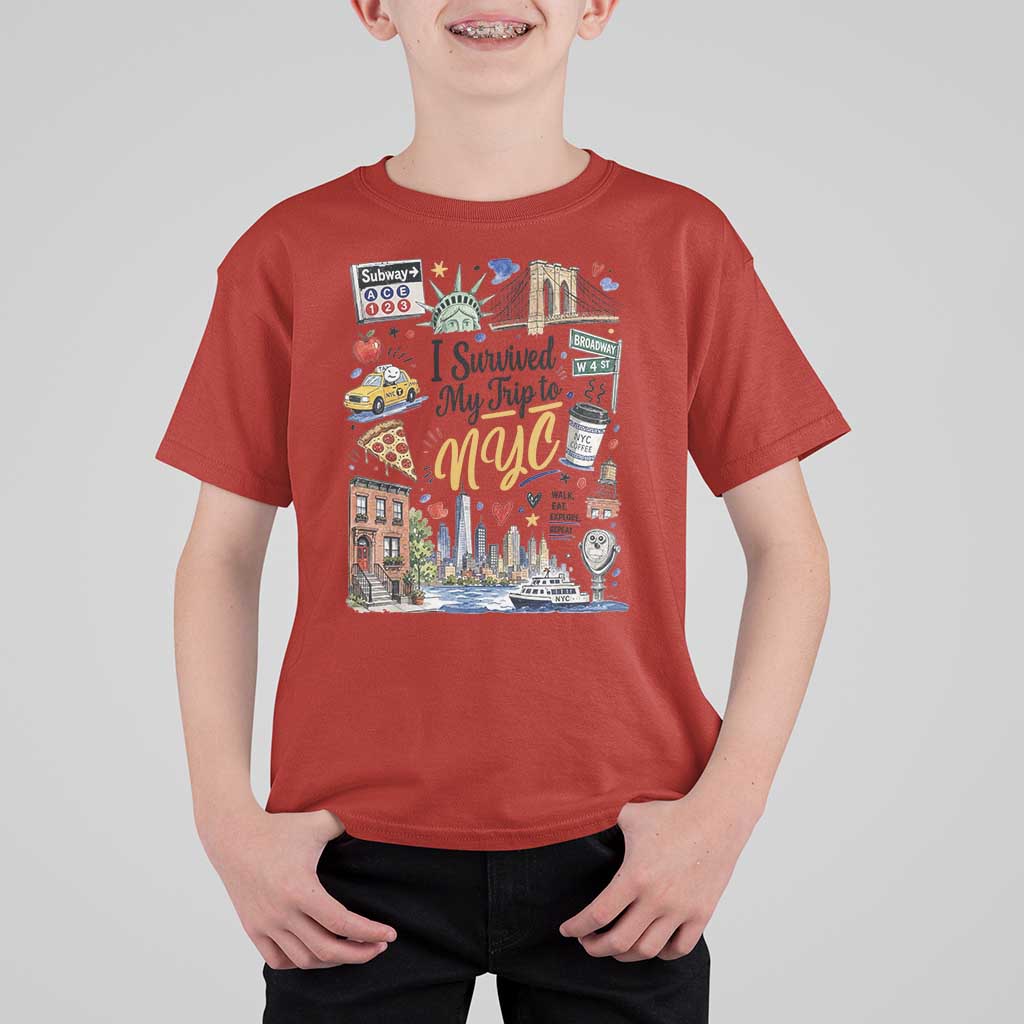 I Survived My Trip To NYC Iconic Symbols Graphic T Shirt For Kid Funny New York City Travel Humor Vacation Souvernir