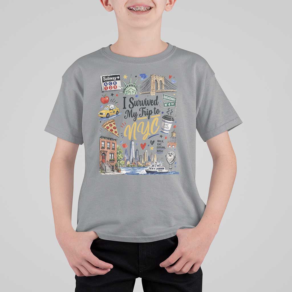 I Survived My Trip To NYC Iconic Symbols Graphic T Shirt For Kid Funny New York City Travel Humor Vacation Souvernir