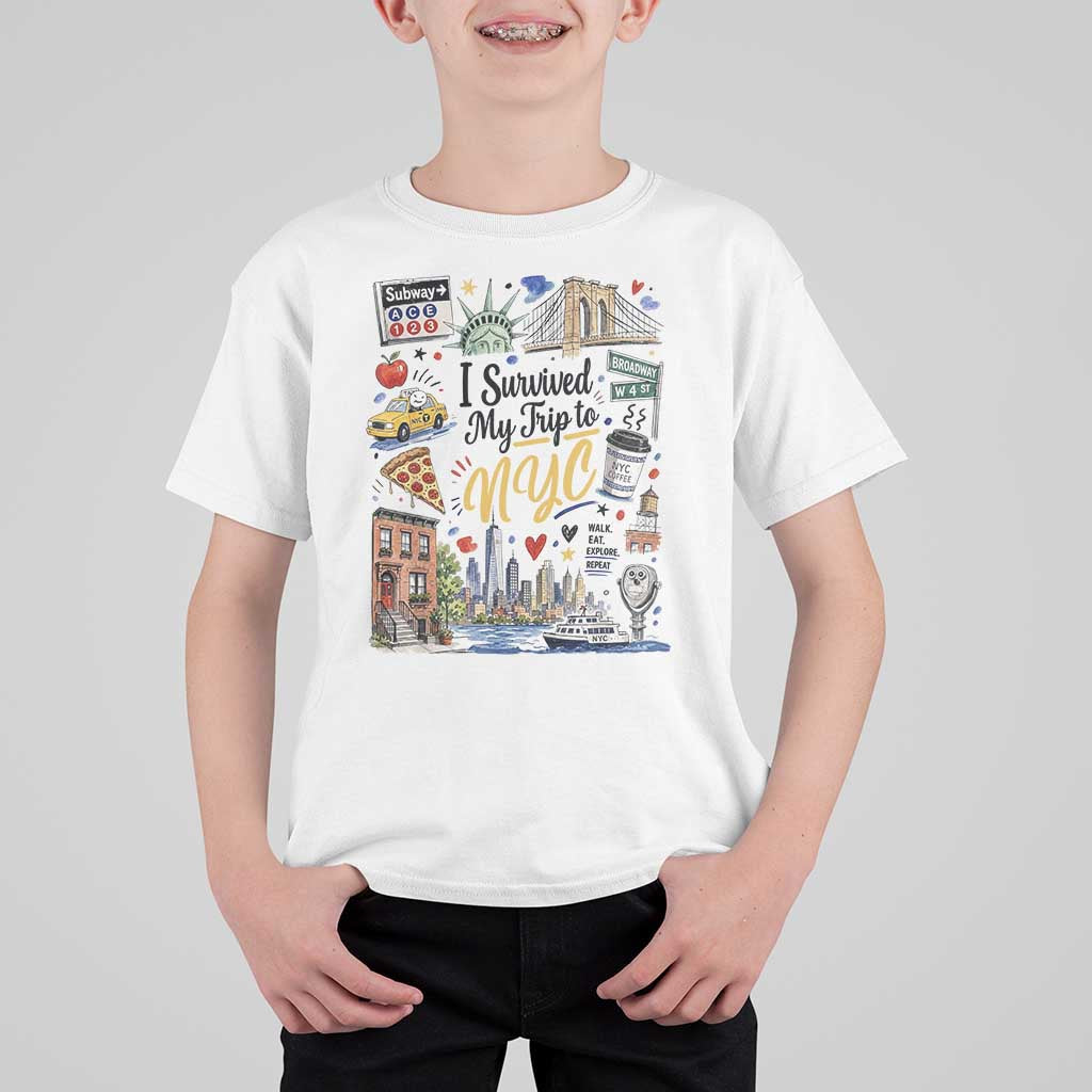I Survived My Trip To NYC Iconic Symbols Graphic T Shirt For Kid Funny New York City Travel Humor Vacation Souvernir