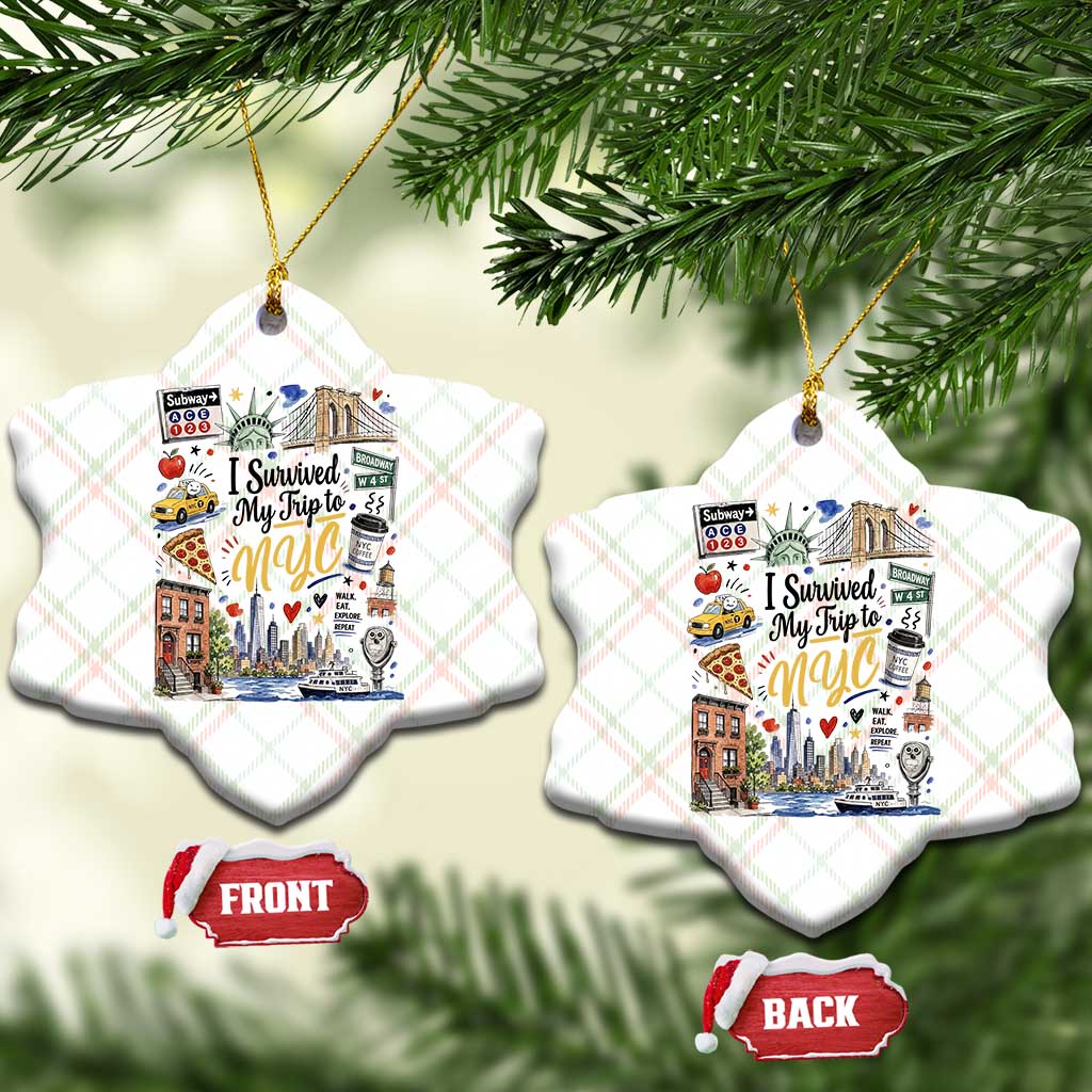I Survived My Trip To NYC Iconic Symbols Graphic Ceramic Ornament Funny New York City Travel Humor Vacation Souvernir