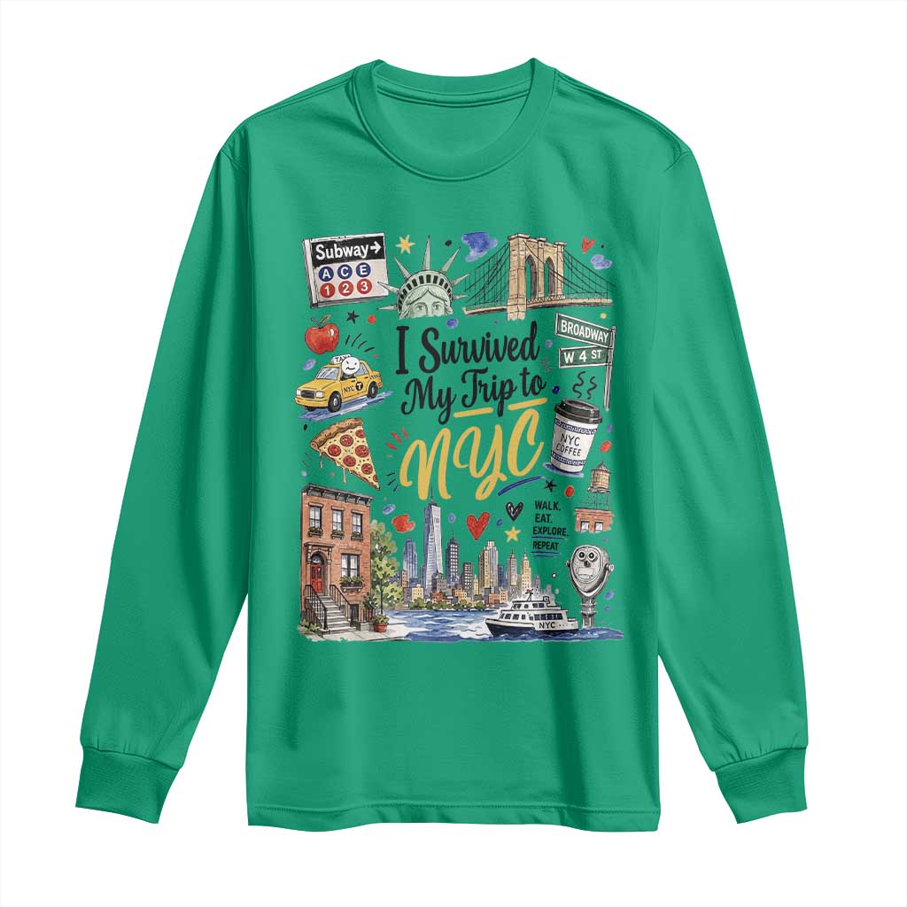 I Survived My Trip To NYC Iconic Symbols Graphic Long Sleeve Shirt Funny New York City Travel Humor Vacation Souvernir