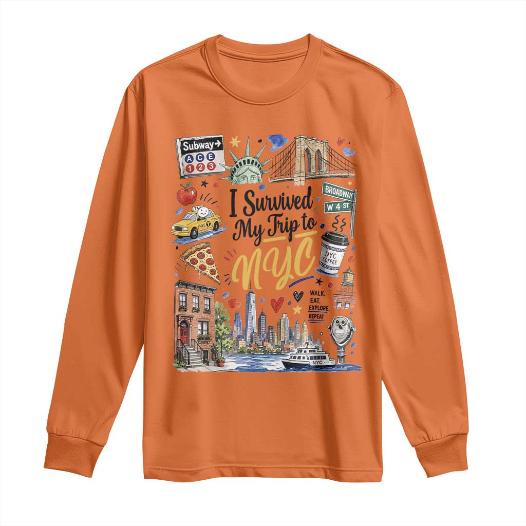 I Survived My Trip To NYC Iconic Symbols Graphic Long Sleeve Shirt Funny New York City Travel Humor Vacation Souvernir