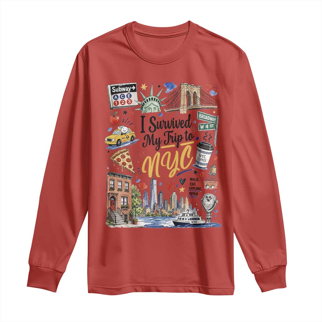 I Survived My Trip To NYC Iconic Symbols Graphic Long Sleeve Shirt Funny New York City Travel Humor Vacation Souvernir