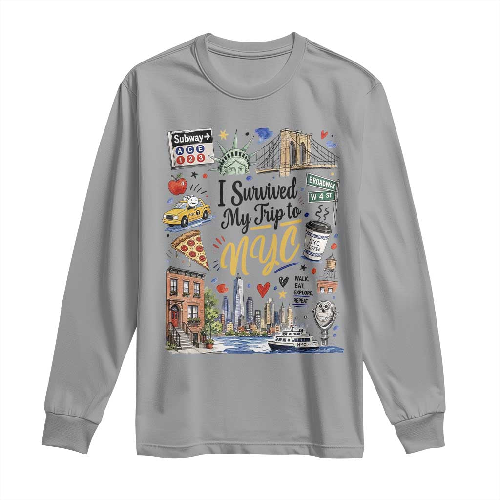 I Survived My Trip To NYC Iconic Symbols Graphic Long Sleeve Shirt Funny New York City Travel Humor Vacation Souvernir