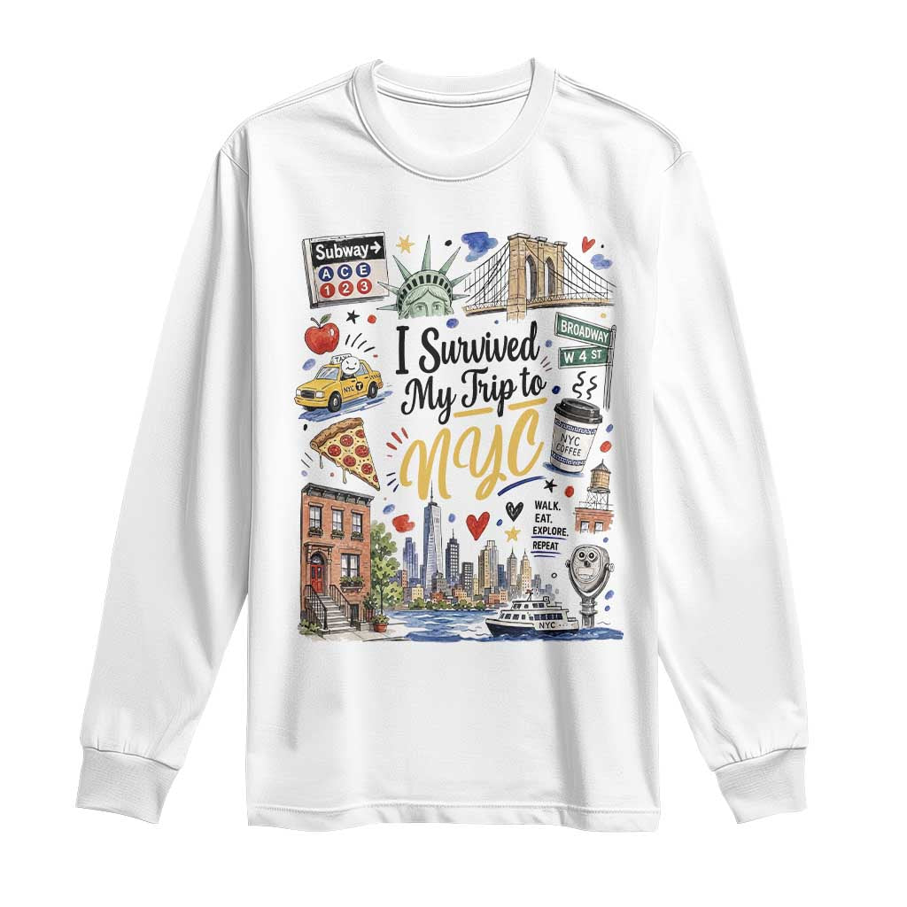 I Survived My Trip To NYC Iconic Symbols Graphic Long Sleeve Shirt Funny New York City Travel Humor Vacation Souvernir