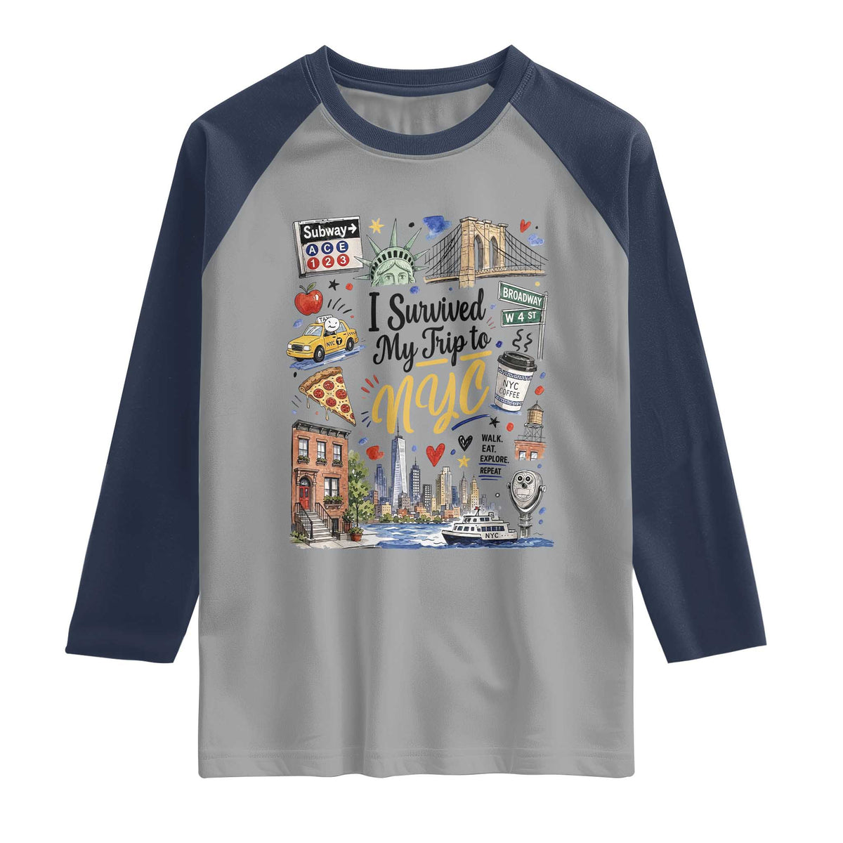 I Survived My Trip To NYC Iconic Symbols Graphic Raglan Shirt Funny New York City Travel Humor Vacation Souvernir