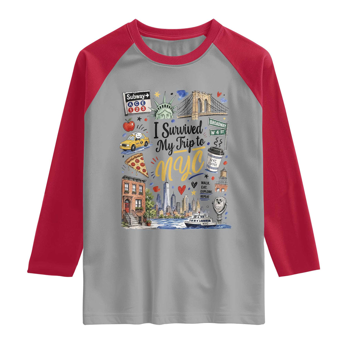 I Survived My Trip To NYC Iconic Symbols Graphic Raglan Shirt Funny New York City Travel Humor Vacation Souvernir