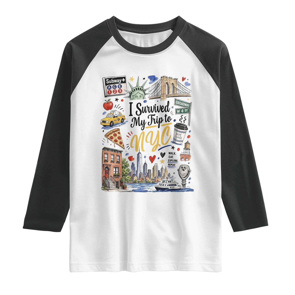 I Survived My Trip To NYC Iconic Symbols Graphic Raglan Shirt Funny New York City Travel Humor Vacation Souvernir