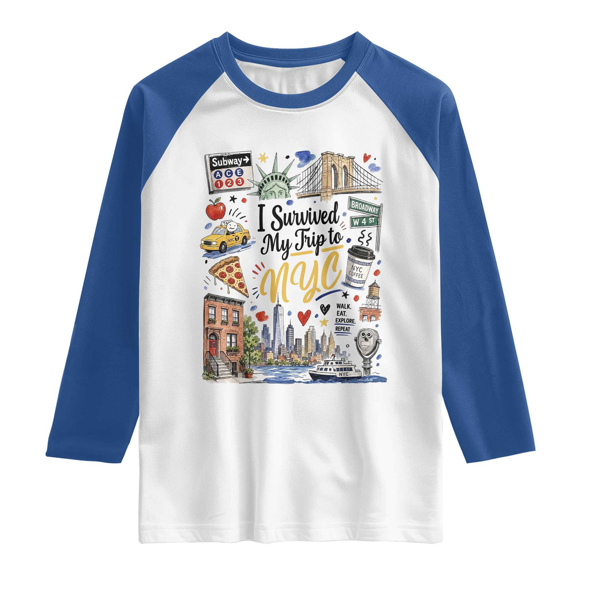 I Survived My Trip To NYC Iconic Symbols Graphic Raglan Shirt Funny New York City Travel Humor Vacation Souvernir