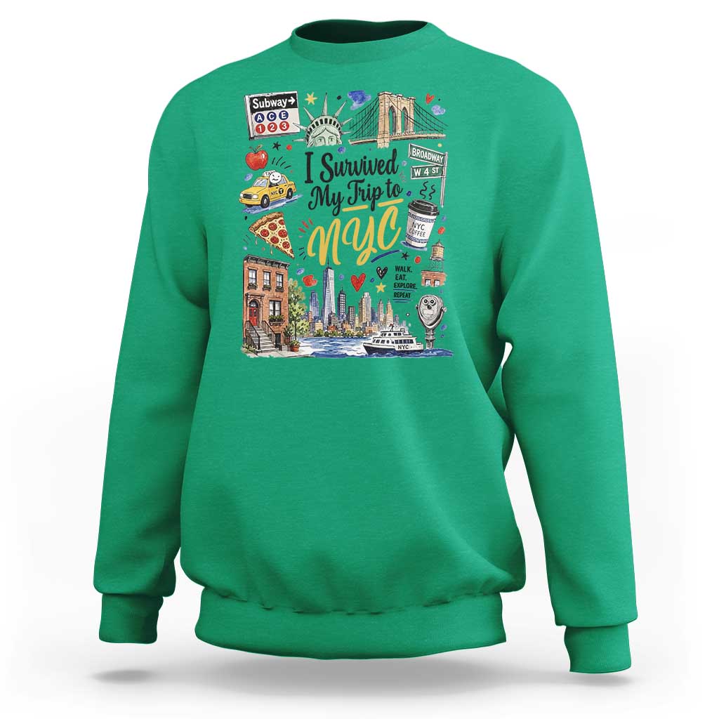 I Survived My Trip To NYC Iconic Symbols Graphic Sweatshirt Funny New York City Travel Humor Vacation Souvernir
