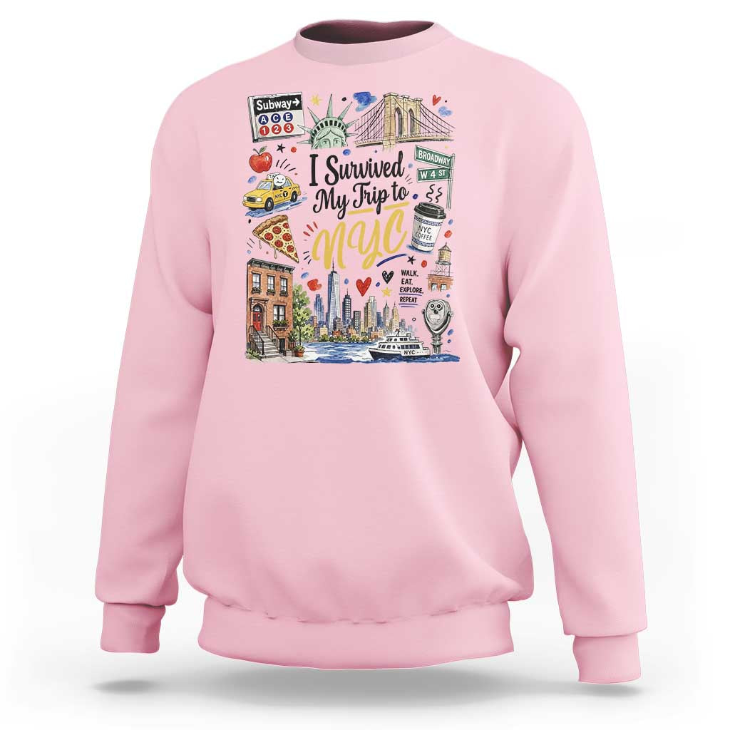 I Survived My Trip To NYC Iconic Symbols Graphic Sweatshirt Funny New York City Travel Humor Vacation Souvernir