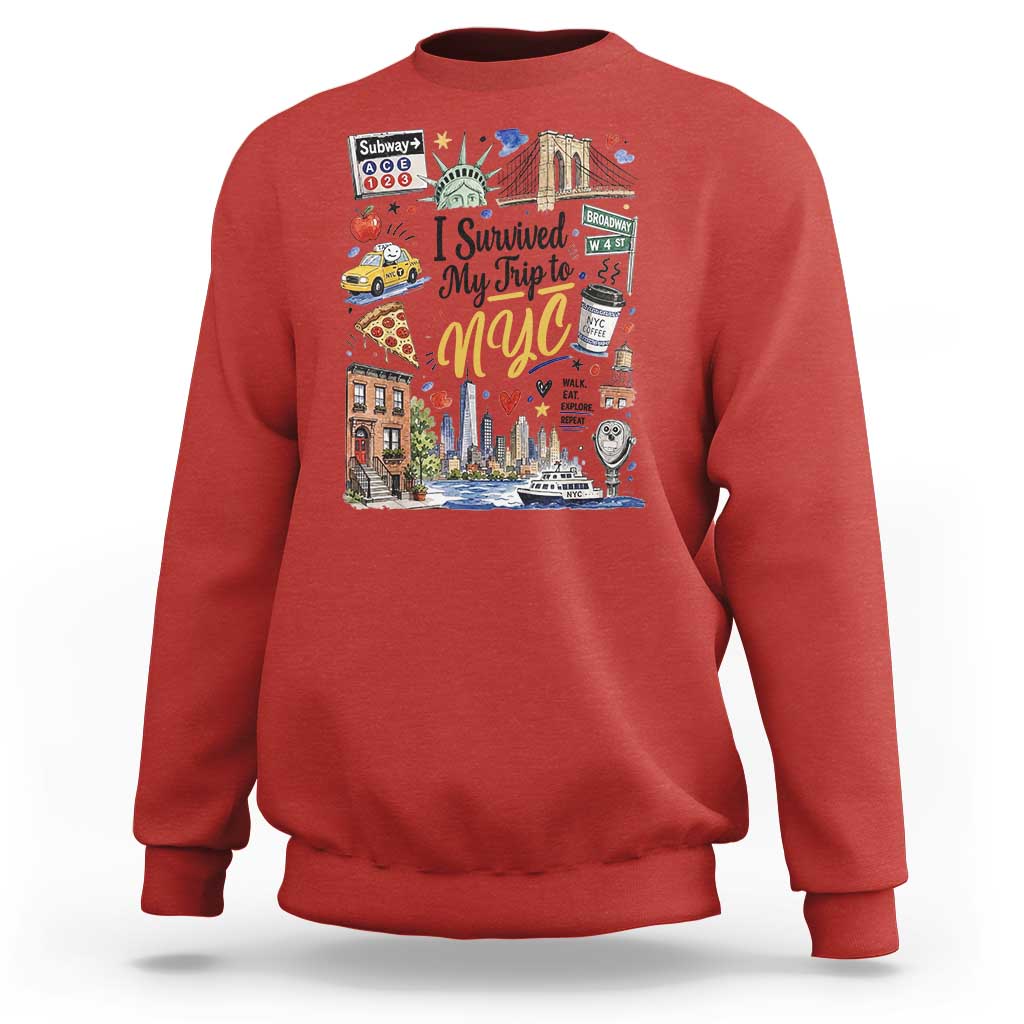 I Survived My Trip To NYC Iconic Symbols Graphic Sweatshirt Funny New York City Travel Humor Vacation Souvernir