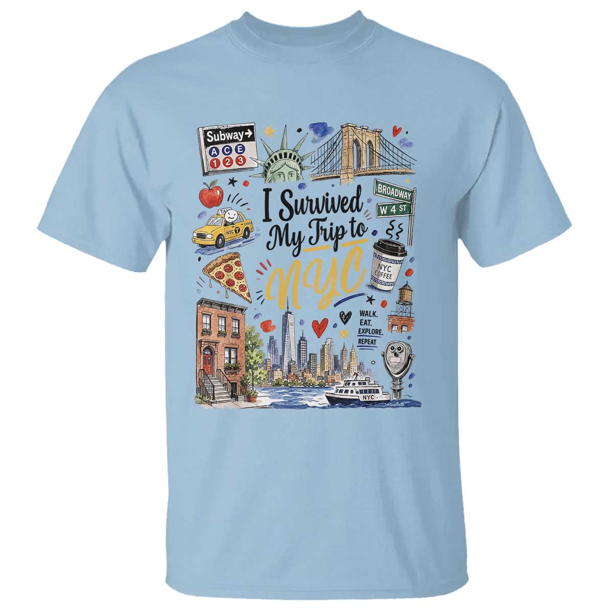 I Survived My Trip To NYC Iconic Symbols Graphic T Shirt Funny New York City Travel Humor Vacation Souvernir