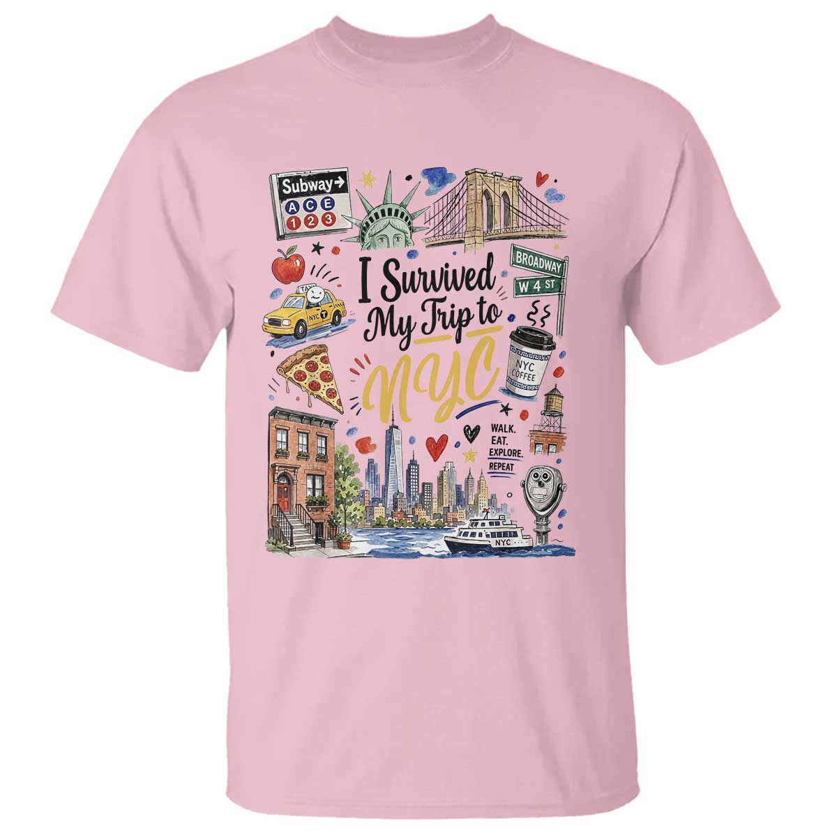 I Survived My Trip To NYC Iconic Symbols Graphic T Shirt Funny New York City Travel Humor Vacation Souvernir