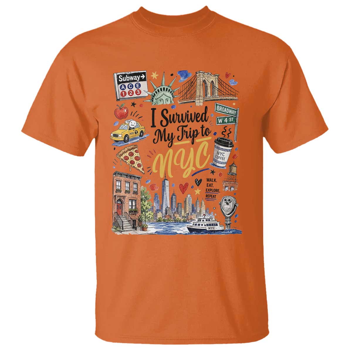 I Survived My Trip To NYC Iconic Symbols Graphic T Shirt Funny New York City Travel Humor Vacation Souvernir