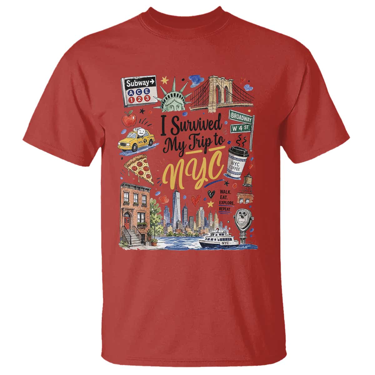 I Survived My Trip To NYC Iconic Symbols Graphic T Shirt Funny New York City Travel Humor Vacation Souvernir
