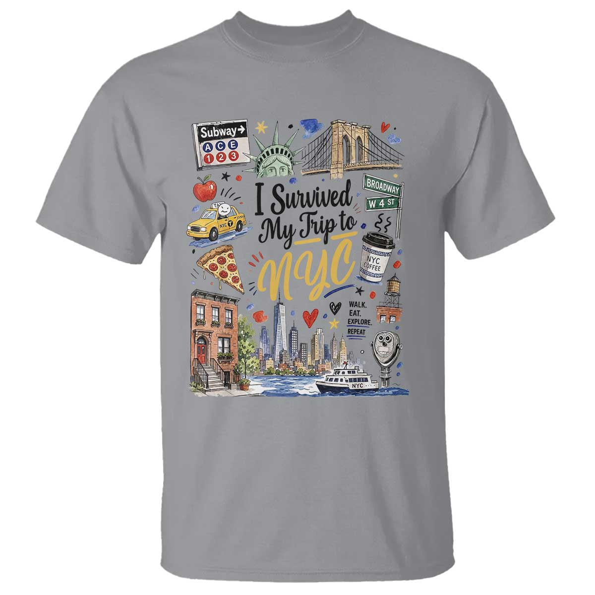 I Survived My Trip To NYC Iconic Symbols Graphic T Shirt Funny New York City Travel Humor Vacation Souvernir