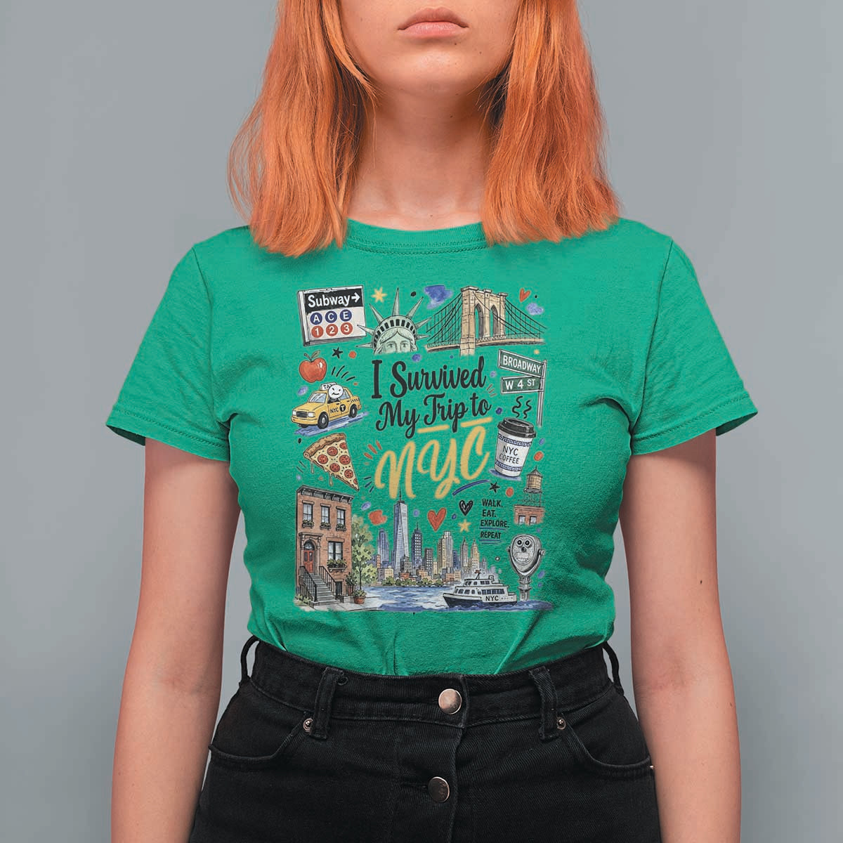 I Survived My Trip To NYC Iconic Symbols Graphic T Shirt For Women Funny New York City Travel Humor Vacation Souvernir