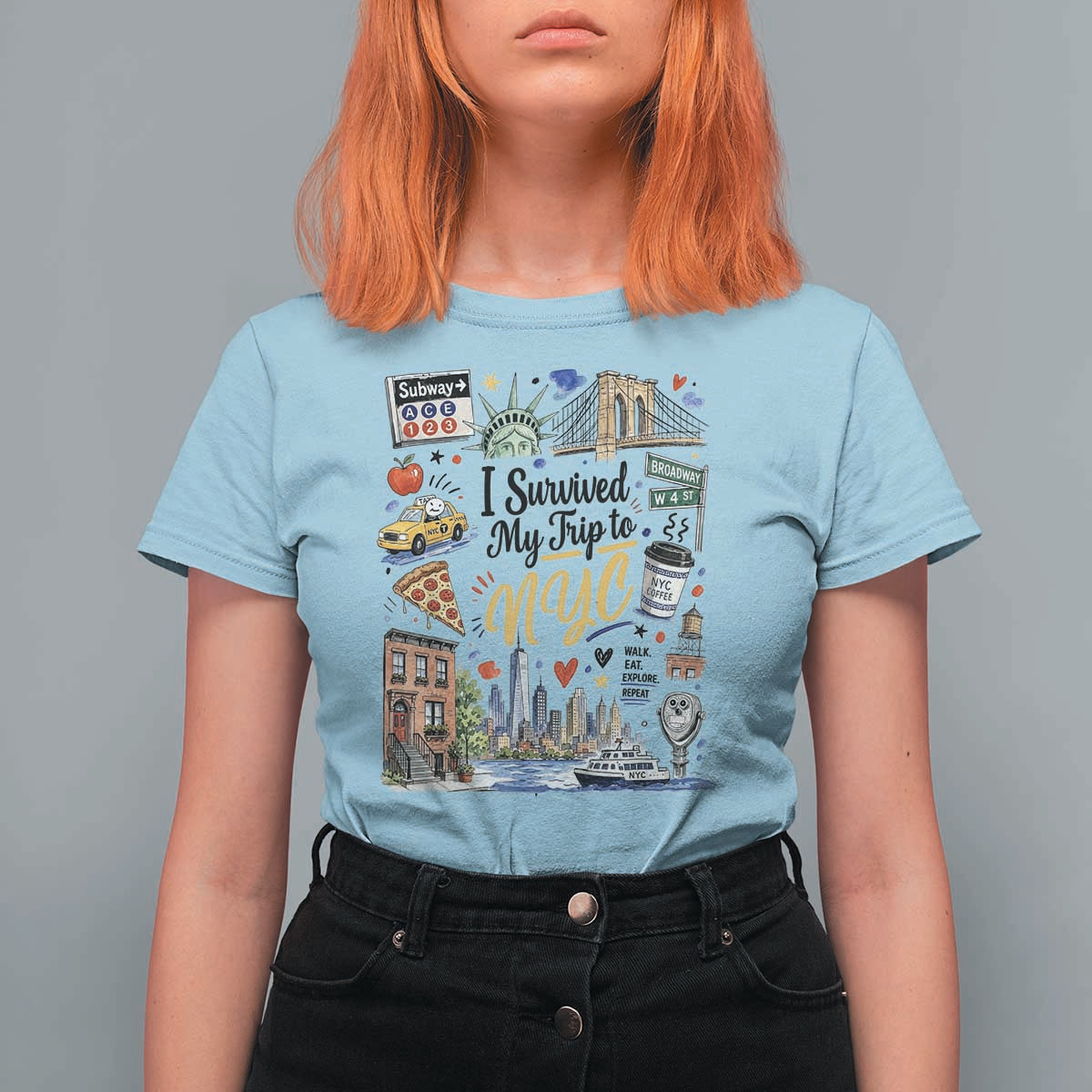 I Survived My Trip To NYC Iconic Symbols Graphic T Shirt For Women Funny New York City Travel Humor Vacation Souvernir